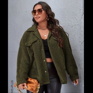 SHEIN Teddy Jacket in Olive Green